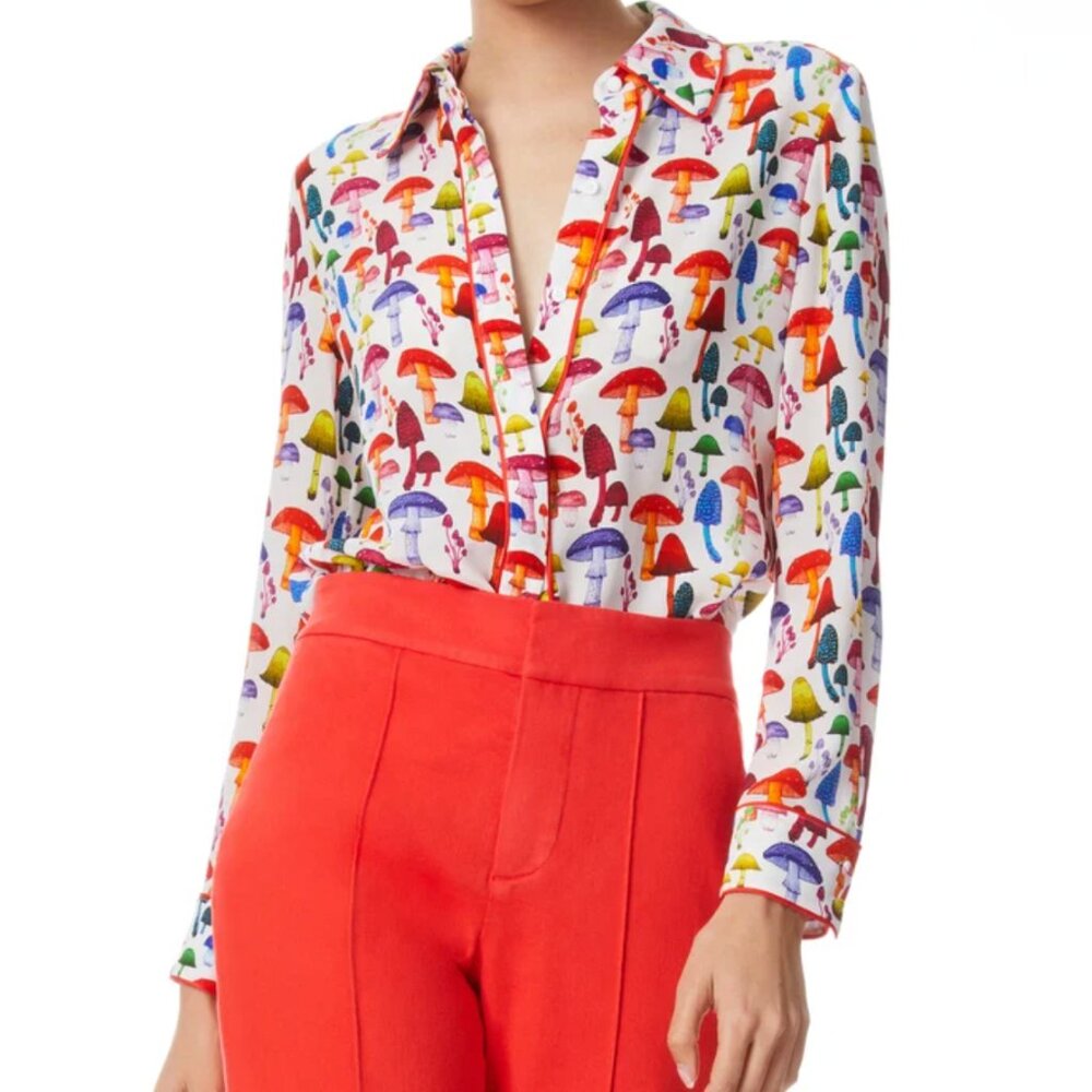 Alice + Olivia Willa Piped Placket Button Down Top (Magic Mushroom) Size XS